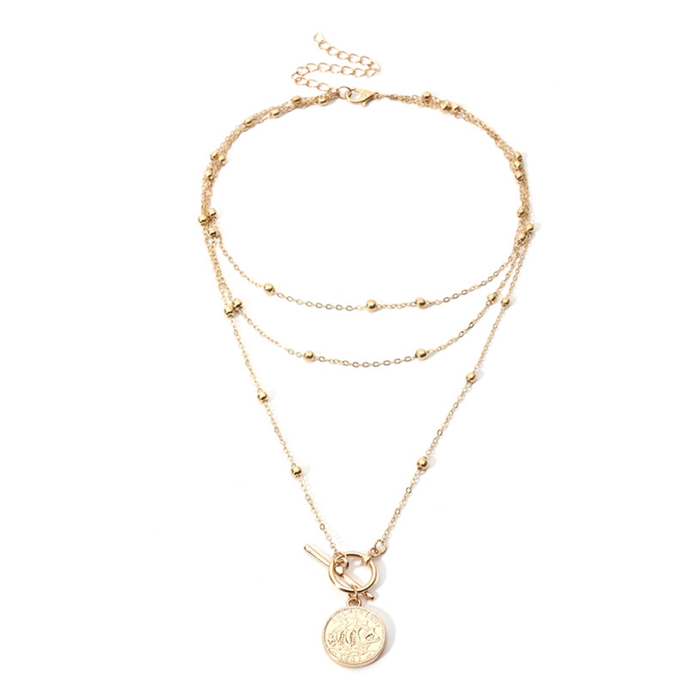 Dây chuyền đa lớp kiểu Boho Retro mặt hình miếng thẻ tròn thời trang cho nữ