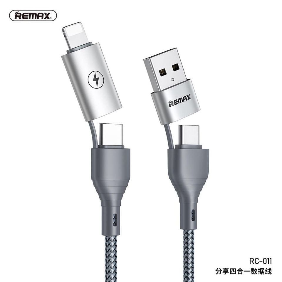 🌟CHÍNH HÃNG🌟 Cáp Sạc Nhanh Đa Năng 4 in 1 Remax RC 011 Đầu USB Type-C Ra Chân Lightning Và Micro Chính Hãng