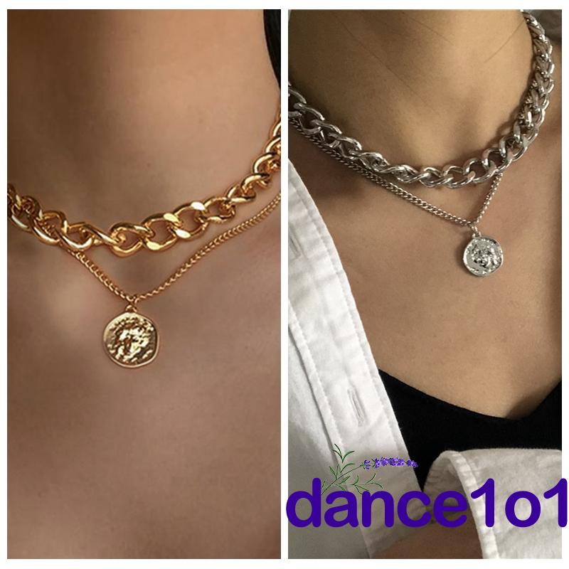 Vòng cổ hai lớp mặt đồng xu phong cách vintage