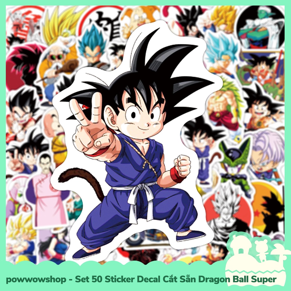 Set 50 Sticker Mini Decal Dán Trang Trí Vật Dụng Mẫu Anime Manga Game Dragon Ball 7 Viên Ngọc Rồng