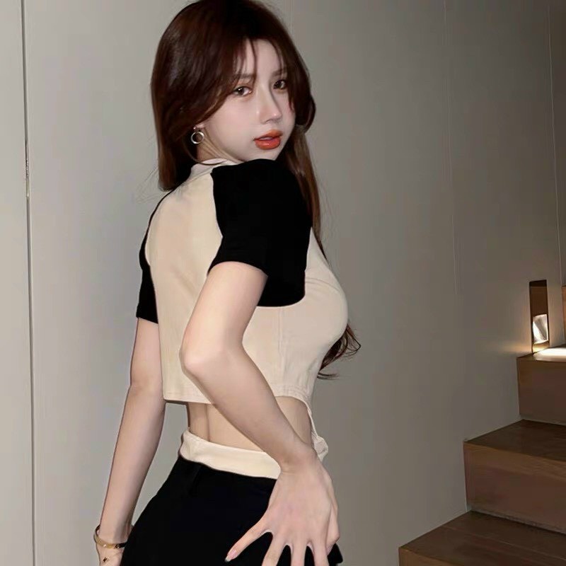 ÁO CROPTOP KIỂU LỬNG NỮ IN CHỮ LULU NGẮN TAY PHỐI MÀU KHOÉT LAI RỜI MÀU KEM CỰC MÁT MẺ HOT HIT THỜI TRANG HADI