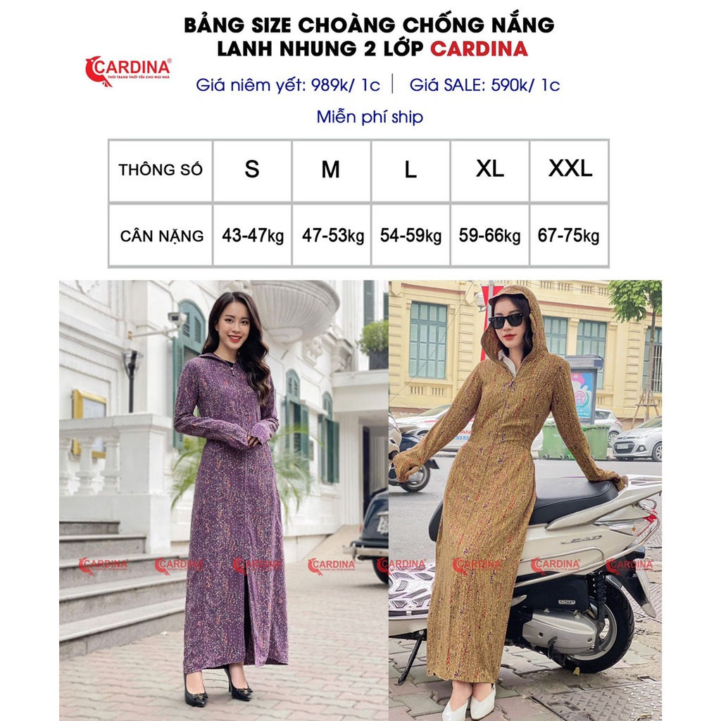 Áo choàng lanh chống nắng Cardina 2 lớp