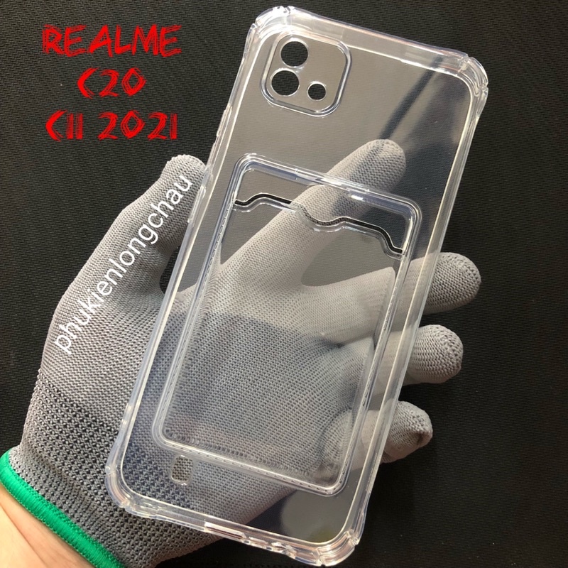 Ốp Lưng Realme C20 / C11 2021 Trong Chống Sốc Gù Bảo Vệ Camera Kèm Ngăn Đựng Thẻ Card, Hình Ảnh