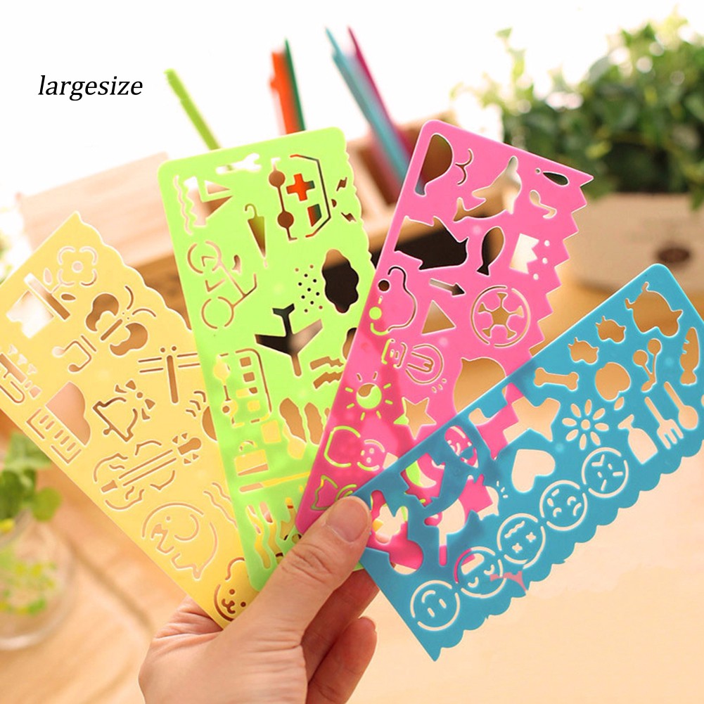 LGSZ♥4Pcs Template Image Ruler DIY Paper Card Craft Painting Stencil Drawing Tool