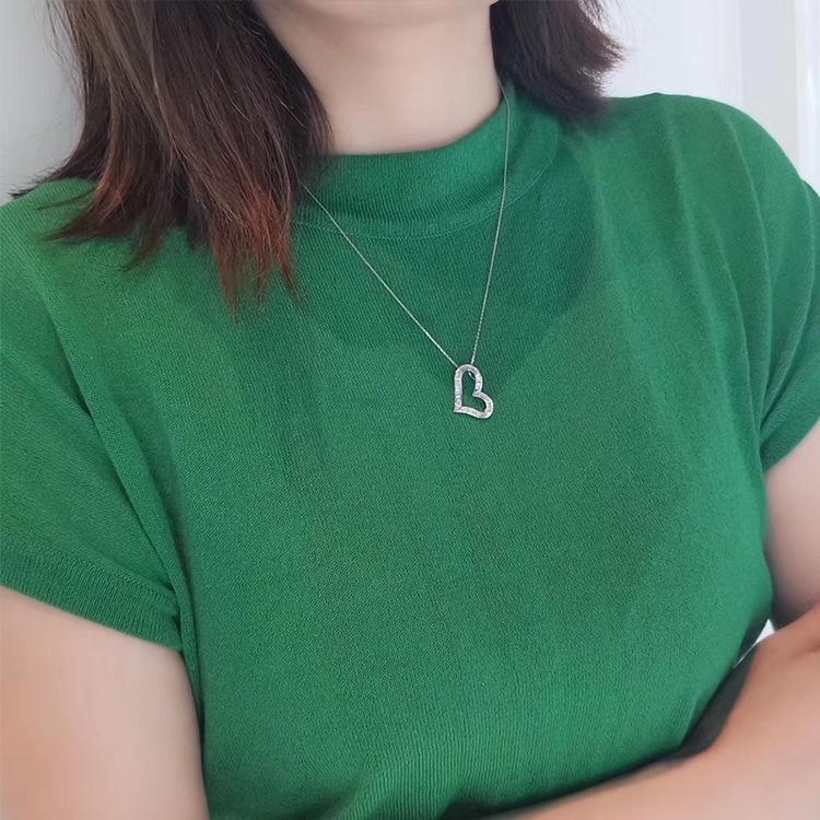 Vòng cổ Mặt Hình Trái Tim Pt950 Platinum Cầu Thang Vuông Đính Kim Cương Toàn Diện-JHS2-P