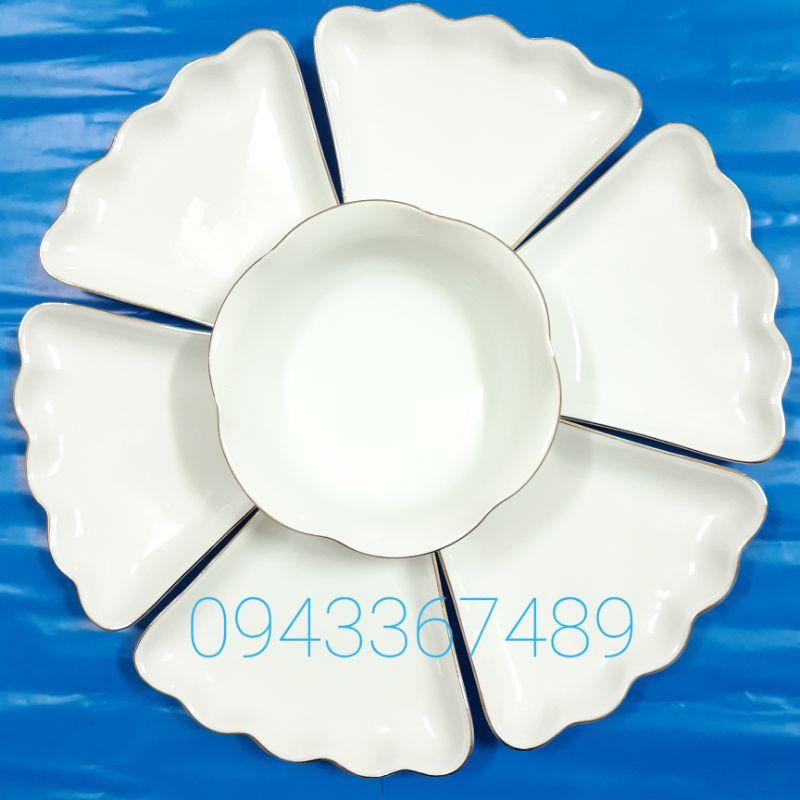 Bộ bát đĩa hoa mặt trời viền vàng. Hàng sứ Bát Tràng ĐK 54cm