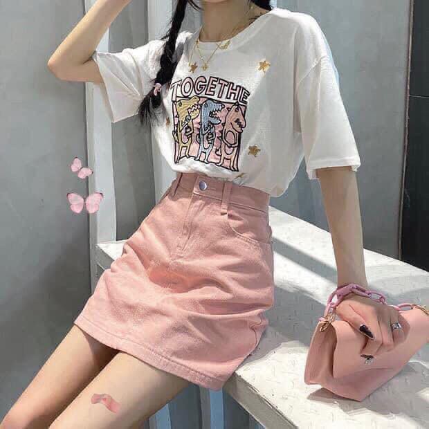 Set chân váy kaki phối áo thun 💕_ST012