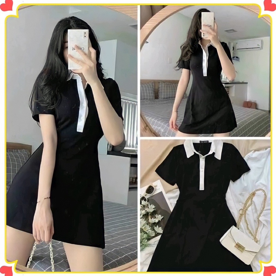[ Chuyên Sỉ ]  Đầm Polo Nữ Đen Dáng Ôm Váy Nữ Ngắn Body Ngắn