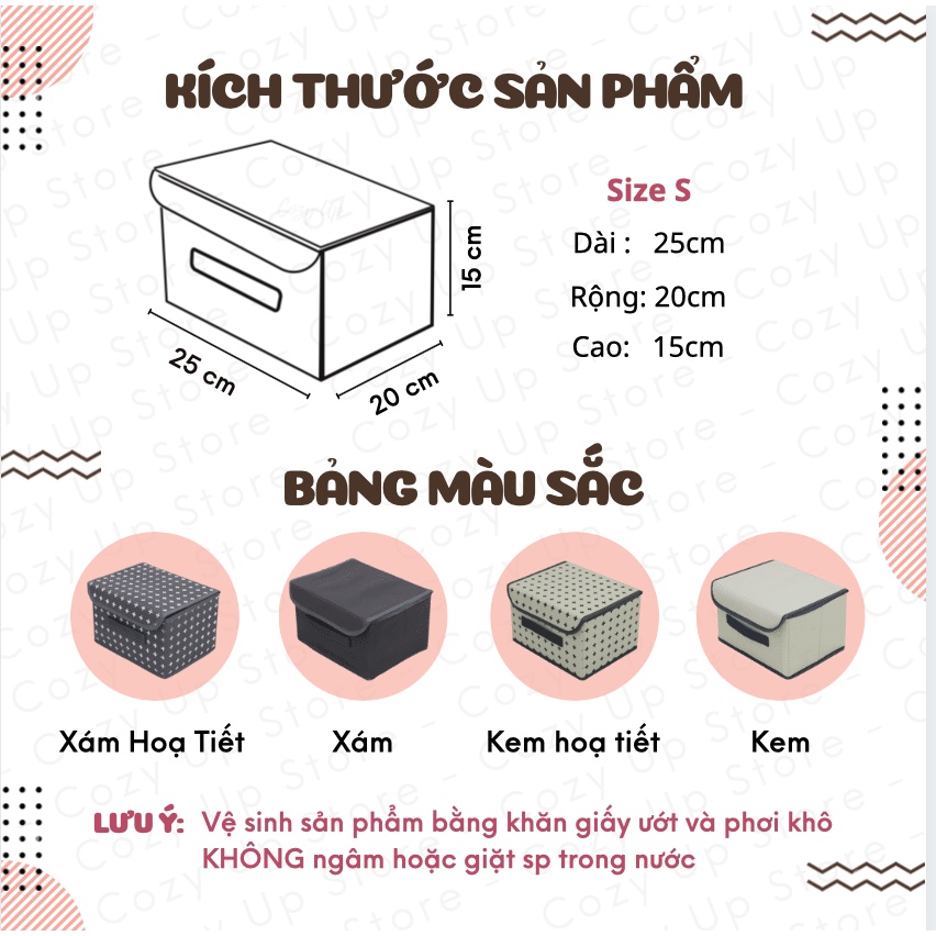 Hộp vải đựng quần áo gấp gọn có nắp 25x20x15