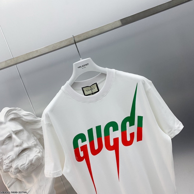 Áo Phông Nam Cotton 100% In Chữ GG Sét Gai Hai Màu AP74P