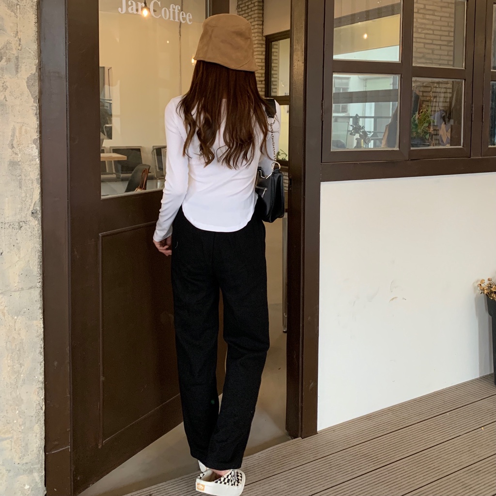 Quần Âu 176481Quần Dài Ống Rộng Lưng Cao Phong Cách Hàn Quốc Cá Tính