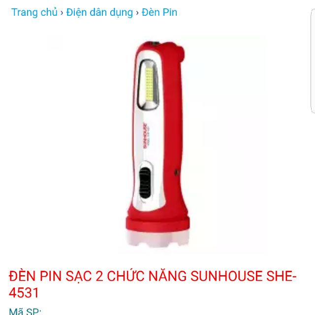 Đèn pin sạc 2 chức năng Sunhouse SHE-4531