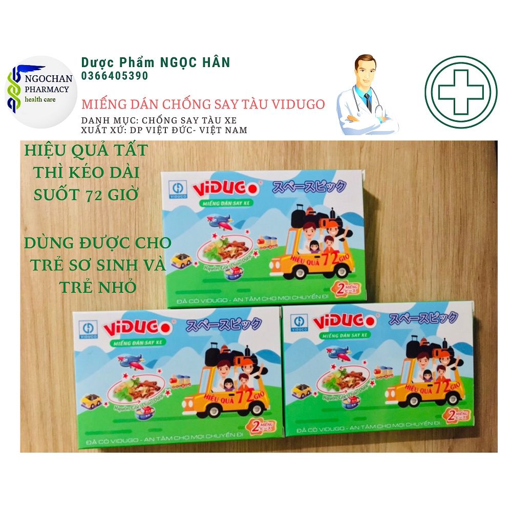 Miếng Dán Chống Say Tàu Xe Vidugo|Giảm Chóng Mặt, Mệt Mỏi, Buồn Nôn, Ói Mửa, Đi ô tô, Máy Bay, Tàu|Hộp 2 miếng