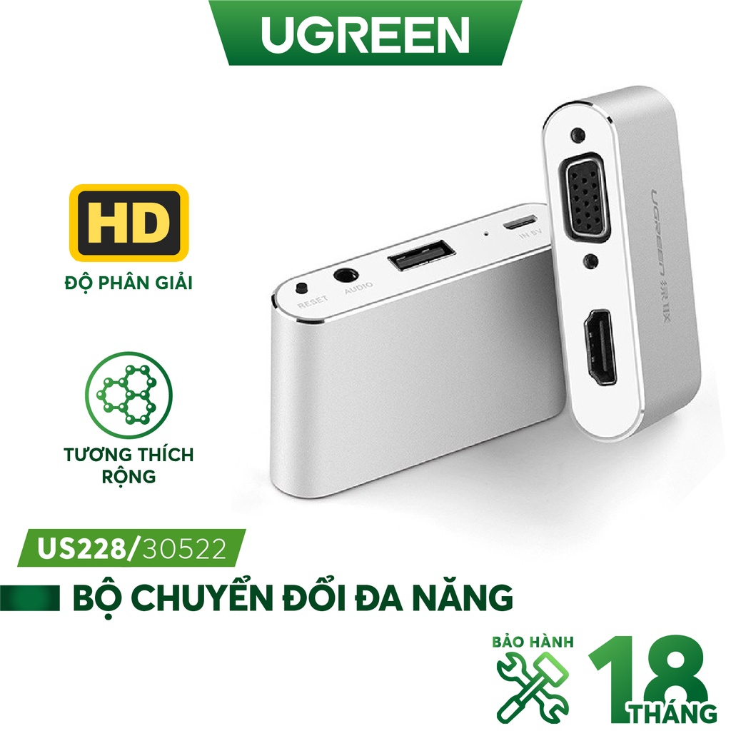 Bộ chuyển đổi đa năng UGREEN US228 Lightning, Micro USB, Type-C sang HDMI và VGA