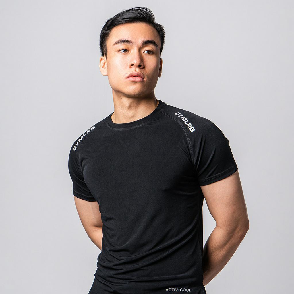 Áo thể thao tập gym nam Gymlab tay ngắn cổ tròn form fit vải poly thoáng mát - ARM LOGO