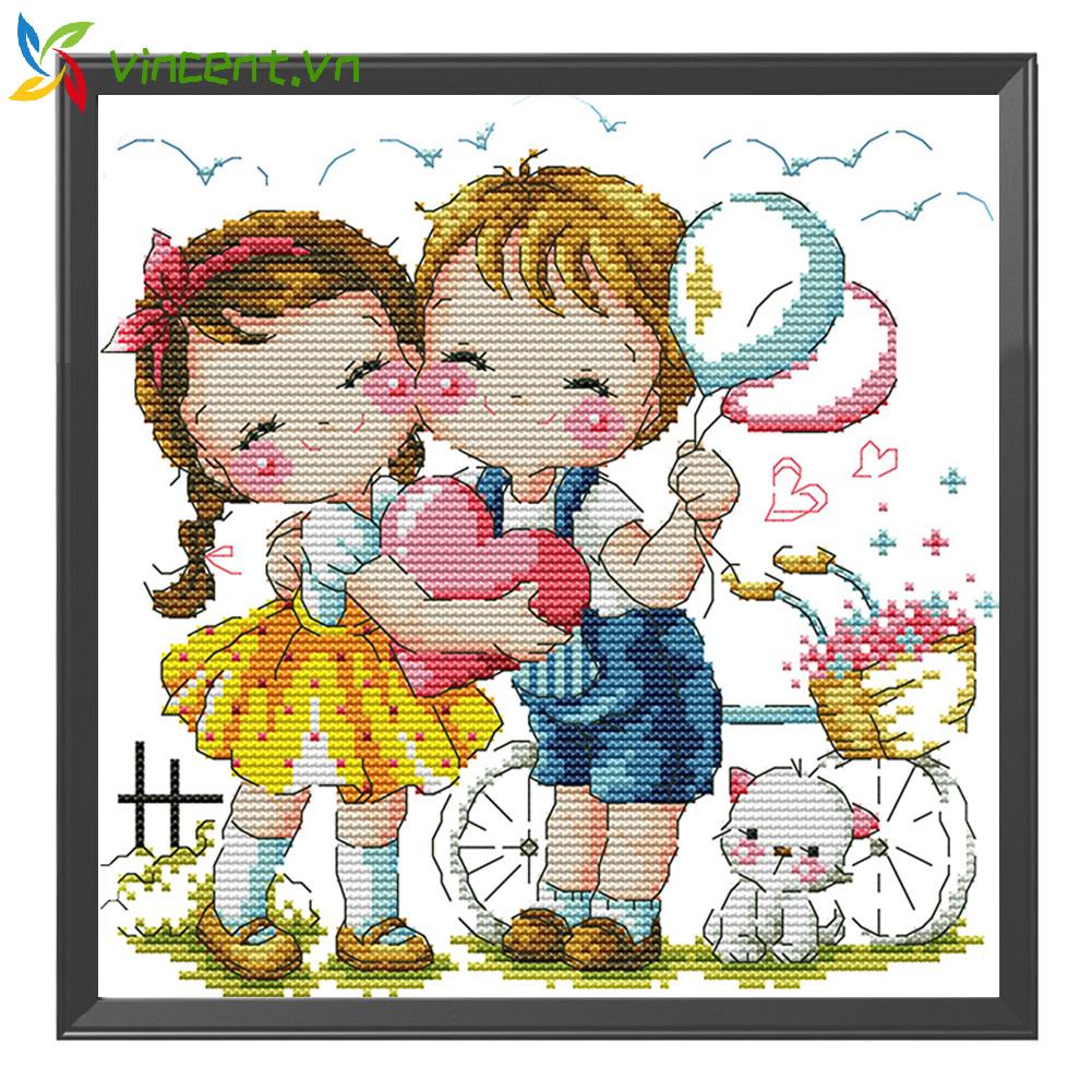 Bộ tranh thêu chữ thập 14CT hình chủ đề trái tim tình yêu