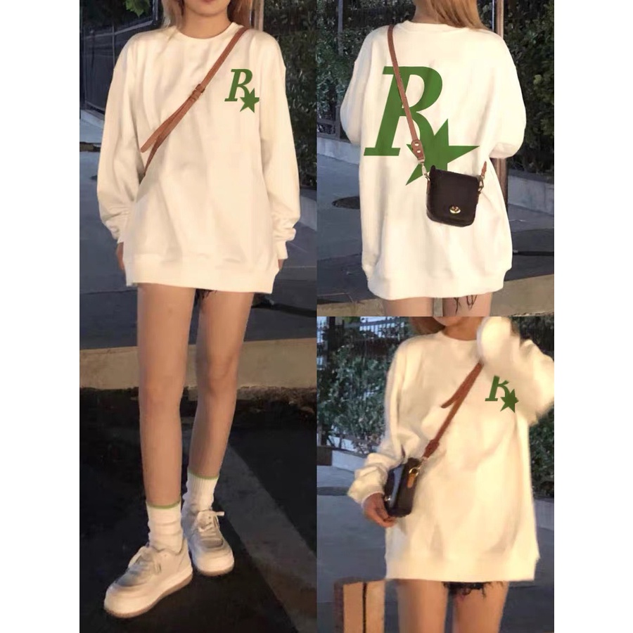 ÁO SWEATER NỈ UNISEX NỮ IN R NGÔI SAO TRƯỚC VÀ SAU CỰC ĐẸP