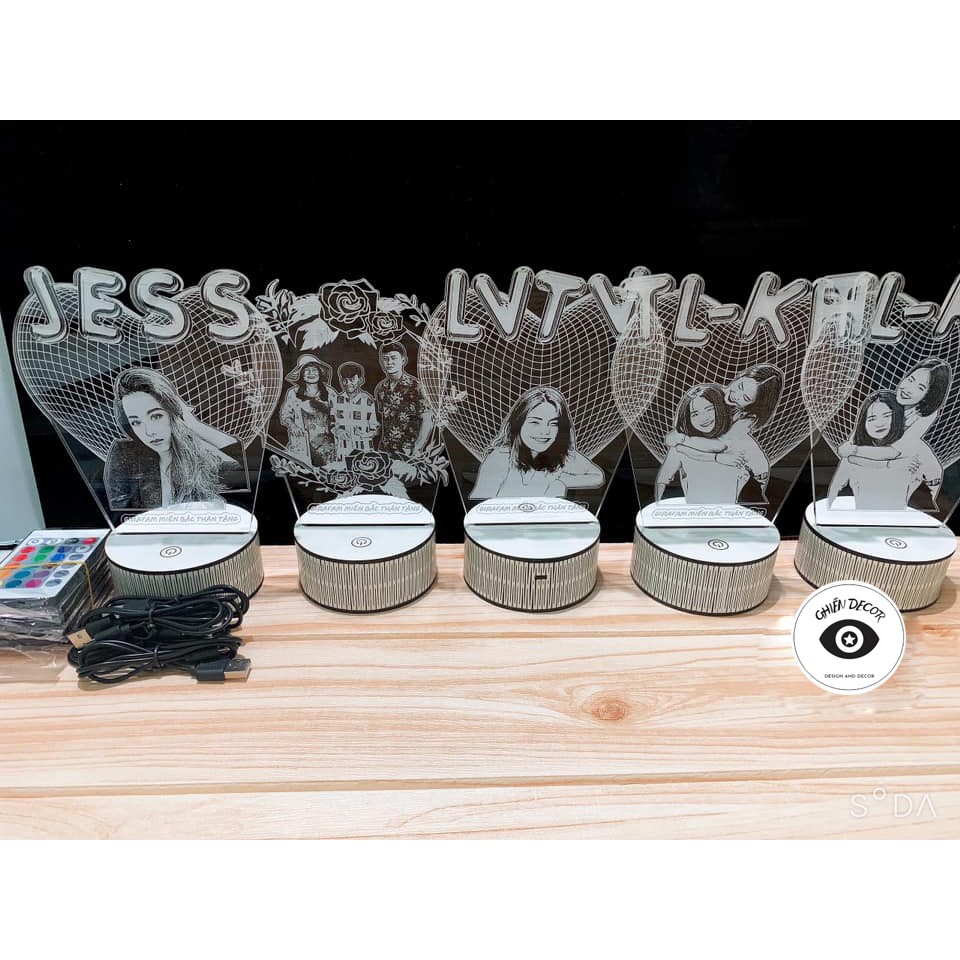 Đèn ngủ Led 3D khắc chân dung theo yêu cầu |Đèn led 3D trang trí phòng ngủ, để bàn,... 16 màu cảm ứng, điều khiển từ xa