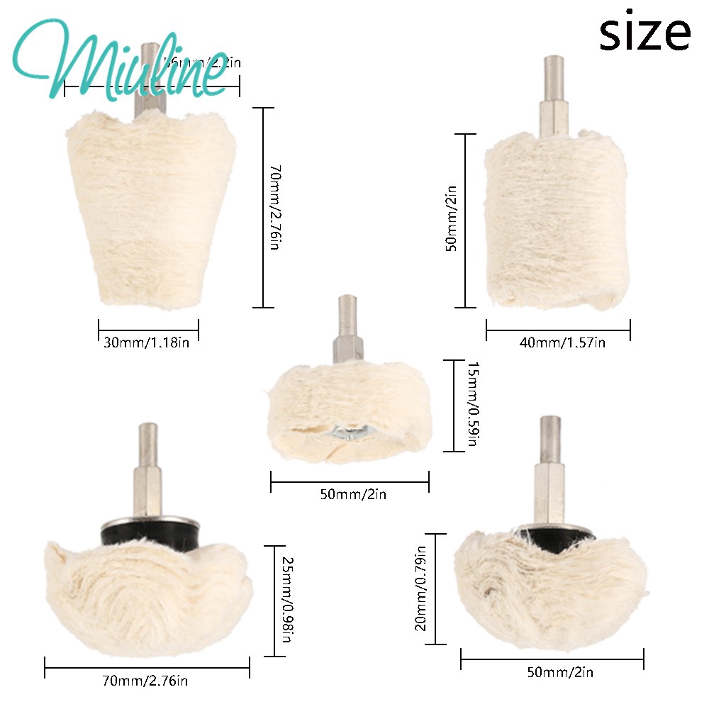 Phớt đánh bóng kim loại gắn máy khoan / bộ 4/5/6/7/10 đầu phớt lông cừu đánh bóng xe - vải đánh bóng ô tô xe máy inox gắn cho máy khoan / Bộ 5 mũi khoan đánh bóng nhôm
