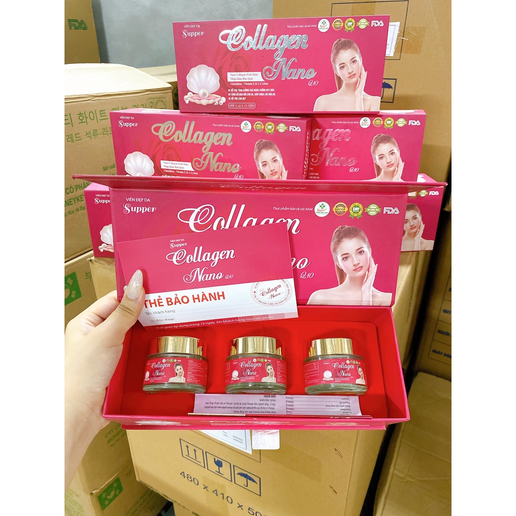 Viên uống trắn da supper collagen nano Q10 hộp 3 lọ x 15 viên