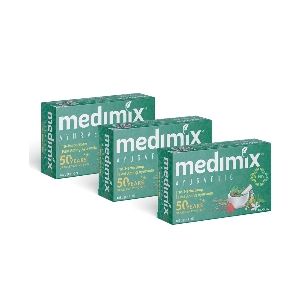 Set 3 Xà Phòng Medimix 18 Loại Thảo dược Ayurveda Tác Động Nhanh 125g/bánh
