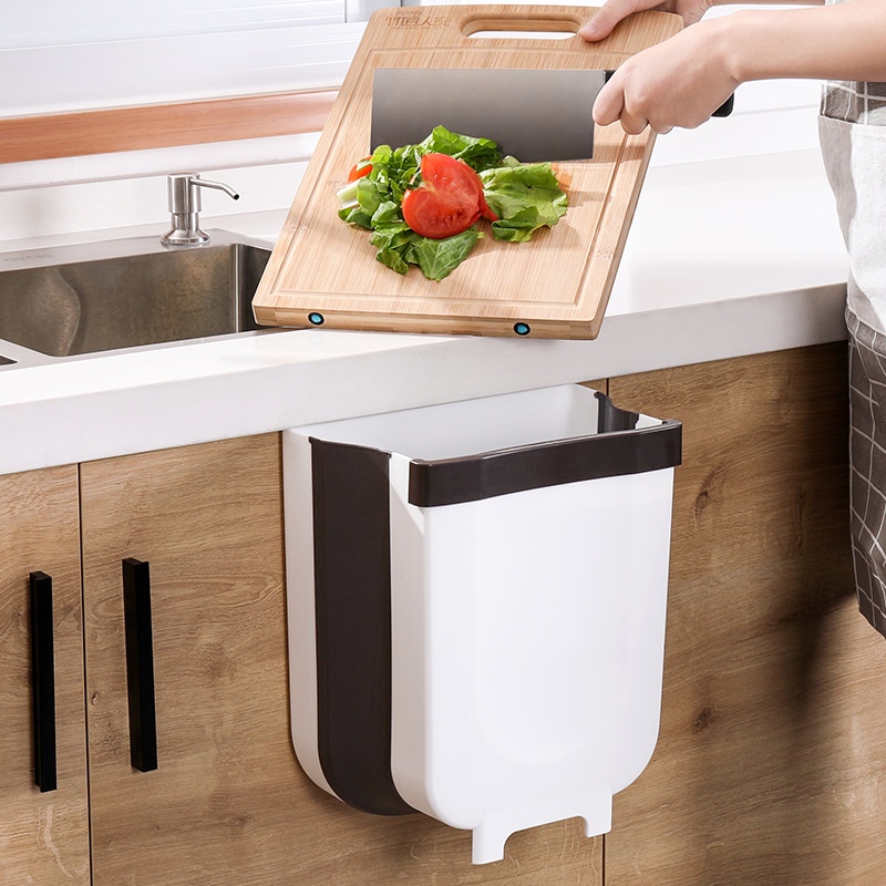 Thùng rác GẤP GỌN thông minh móc tủ tiện lợi