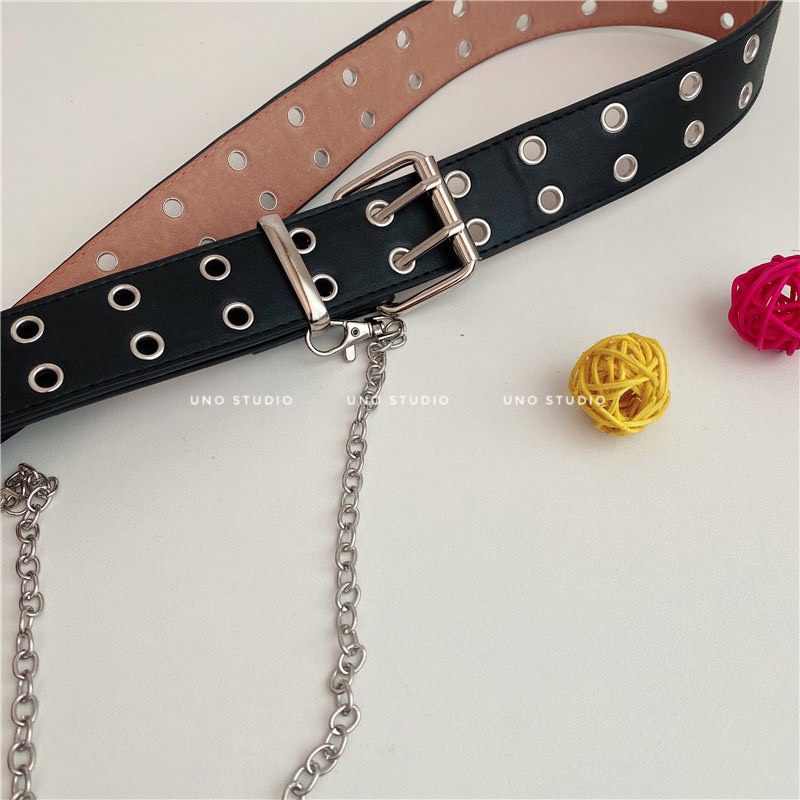 Belt 2 lỗ, thắt lưng dây nịt đục 2 lỗ ulzzang korea tặng kèm chain, ảnh thật