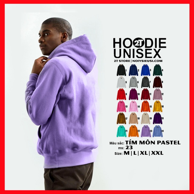 Áo hoodie unisex 2T Store H23 màu tím pastel - Áo khoác nỉ chui đầu nón 2 lớp dày dặn xỏ ngón | WebRaoVat - webraovat.net.vn