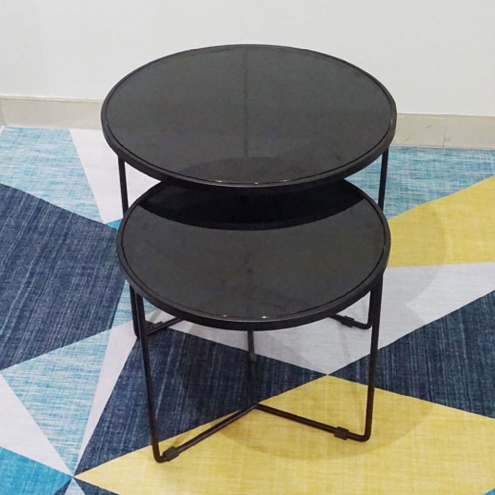 Bộ bàn trà sofa đôi xếp lồng phòng khách IBIE Genoa mặt tròn, chân sắt sơn tĩnh điện, tùy chọn màu sắc, mặt bàn