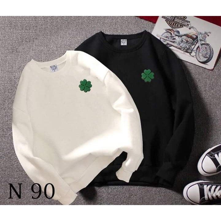 Áo đôi sweater thu đông cỏ 4 lá ý nghĩa, vải nỉ mặc ấm phong cách basic