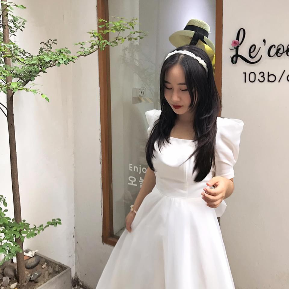 Đầm trắng tay bồng nơ lưng phối lưới xinh như cô dâu - Cindy dress