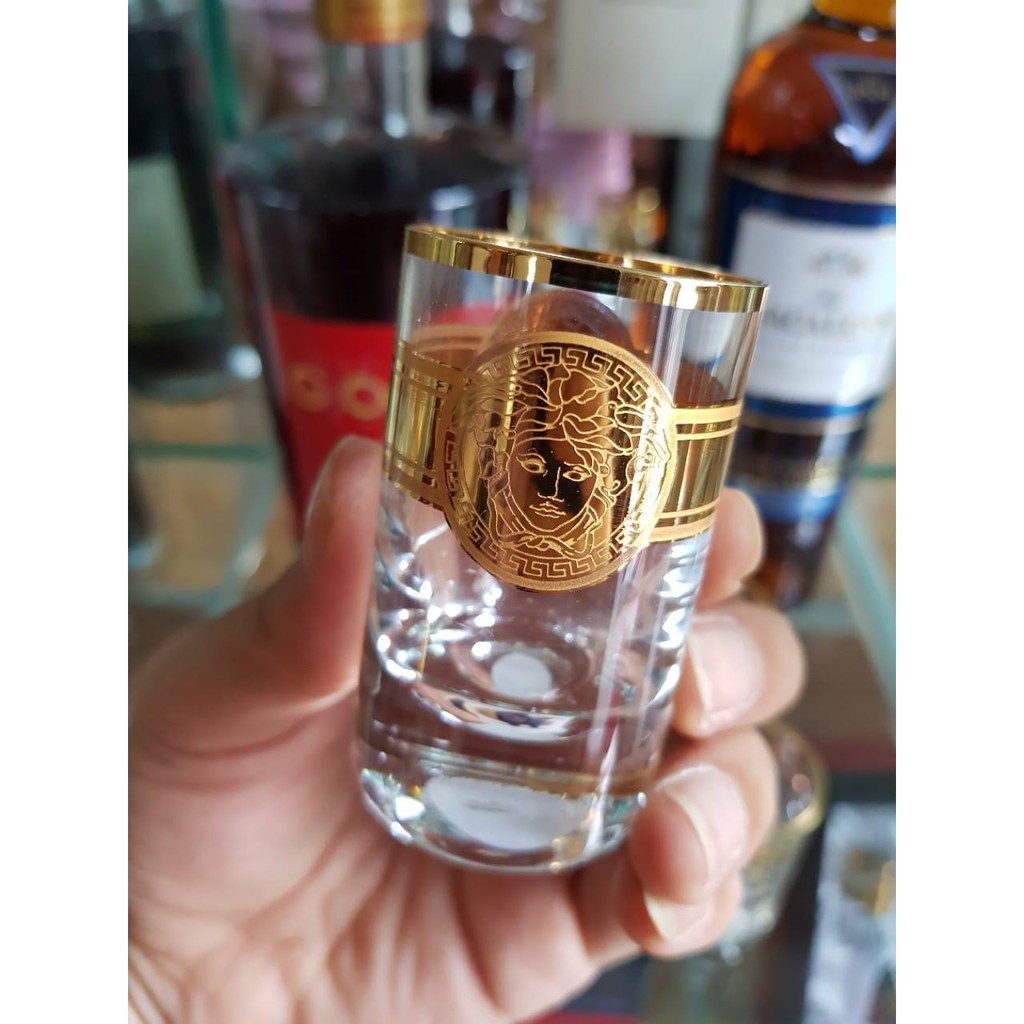 Bộ 6 ly pha lê mạ vàng rượu mạnh 24k 045ml versace chất lượng cao Tiệp Khắc