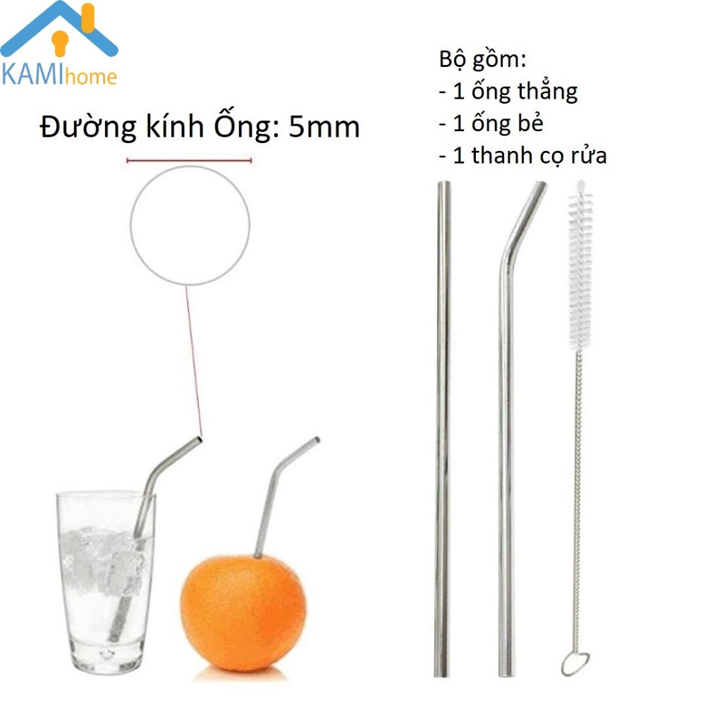 Bộ ống hút Inox (2 Ống hút+1 cọ rửa)dùng nhiều lần cho Bình Ly Cốc giữ cách nhiệt uống nước