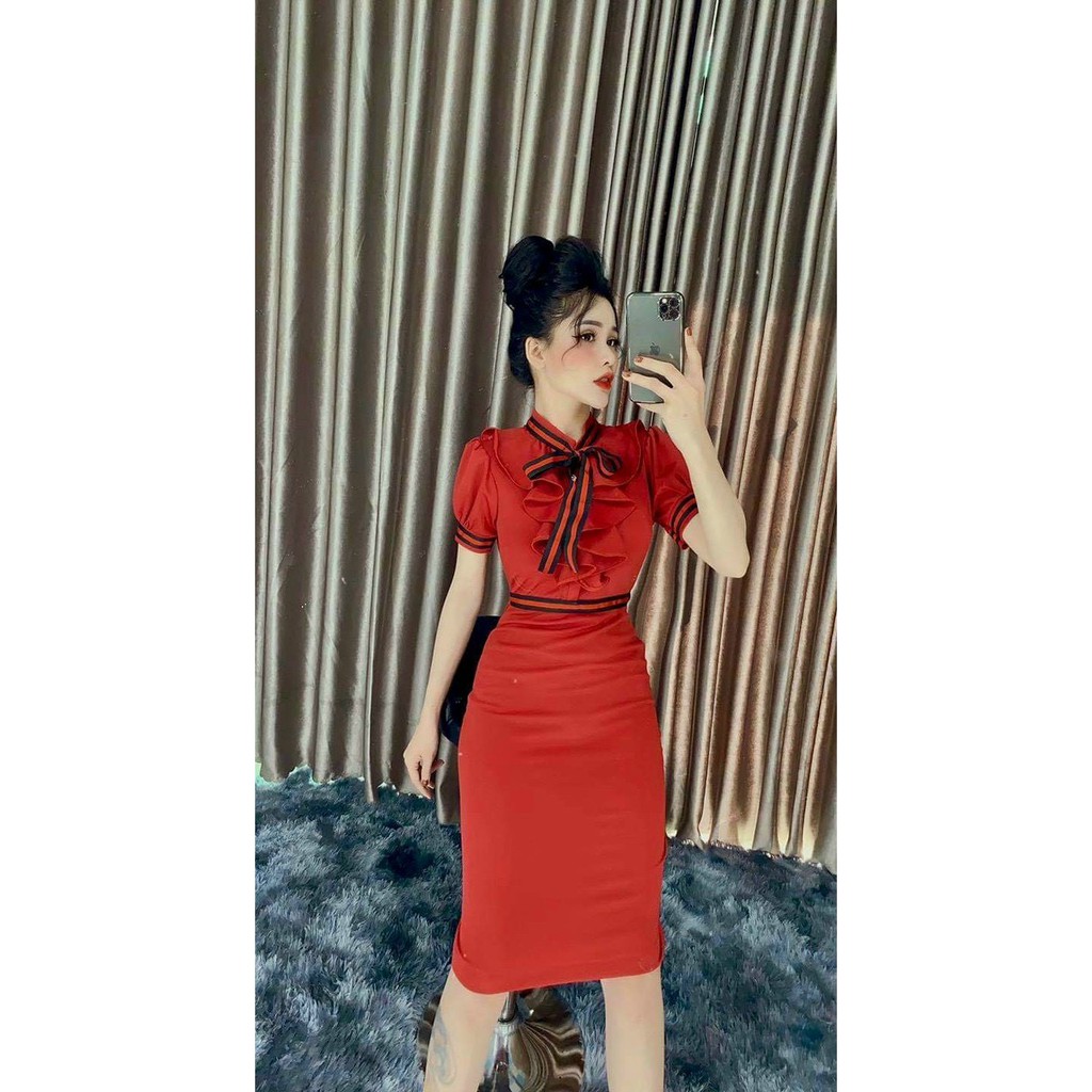 Đầm body 3 màu y hình kèm nơ chạy viền cực xinh
