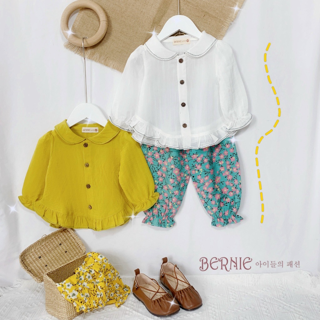 Bộ đũi cổ sen hoa nhí siêu yêu cho bé, bộ thu đông dài tay bé gái