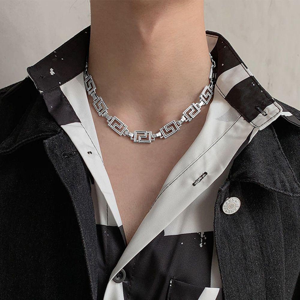 QQMALL Vòng Cổ Dây Xích Dày Mặt Vuông Phong Cách Hip Hop Hàn Quốc Cho Nam