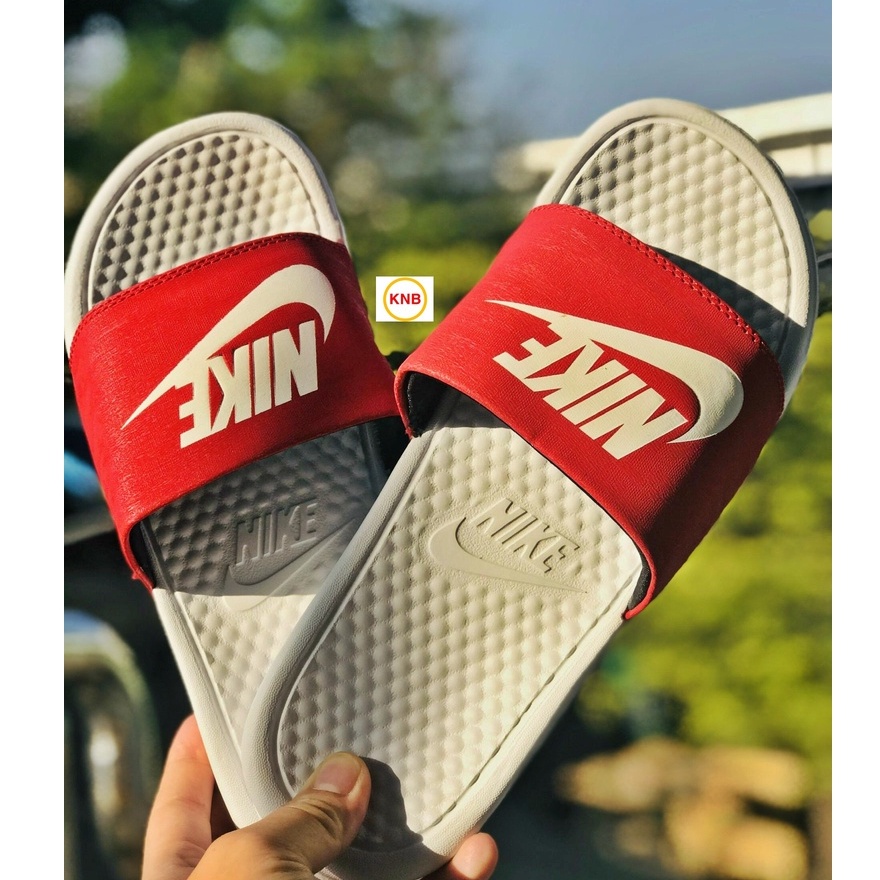 [ sale Sốc + Freeship] Dép nam, dép quai ngang nam nữ unisex nike benassi cartoon ❤️FREESHIP + Hộp❤️ đế trắng quai đỏ