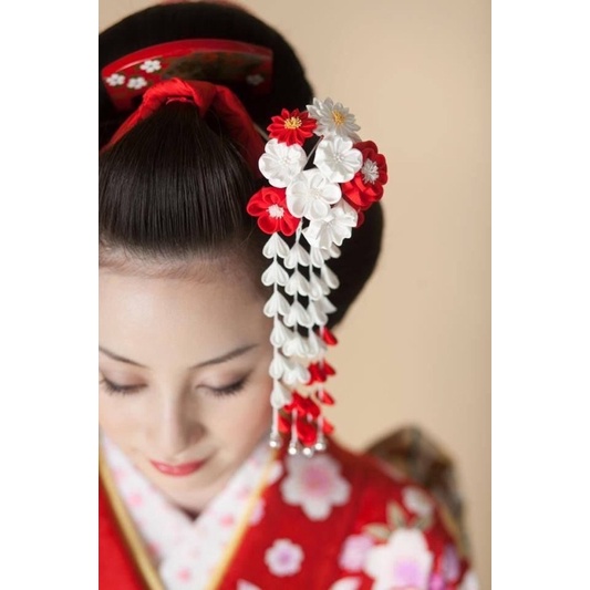 Quà tặng Nhật Bản- Phụ kiện tóc Kanzashi - trâm cài cô  dâu, kẹp tóc chụp kimono yukata