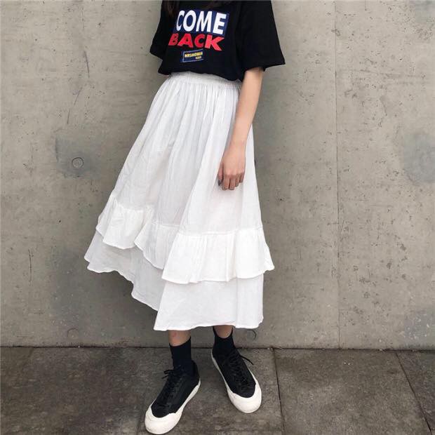 Chân Váy Ulzzang Kaki 2 Tầng - Dáng Suông Cạp Chun Điệu Đà Nữ Tính | BigBuy360 - bigbuy360.vn