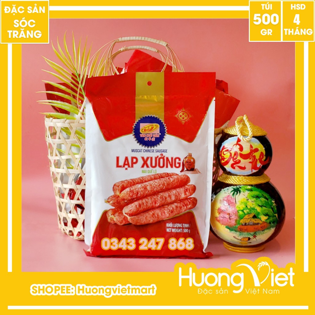 Lạp xưởng nạc Tân Huê Viên 500g Sóc Trăng hút chân không, thịt lạp sườn heo Mai Quế Lộ