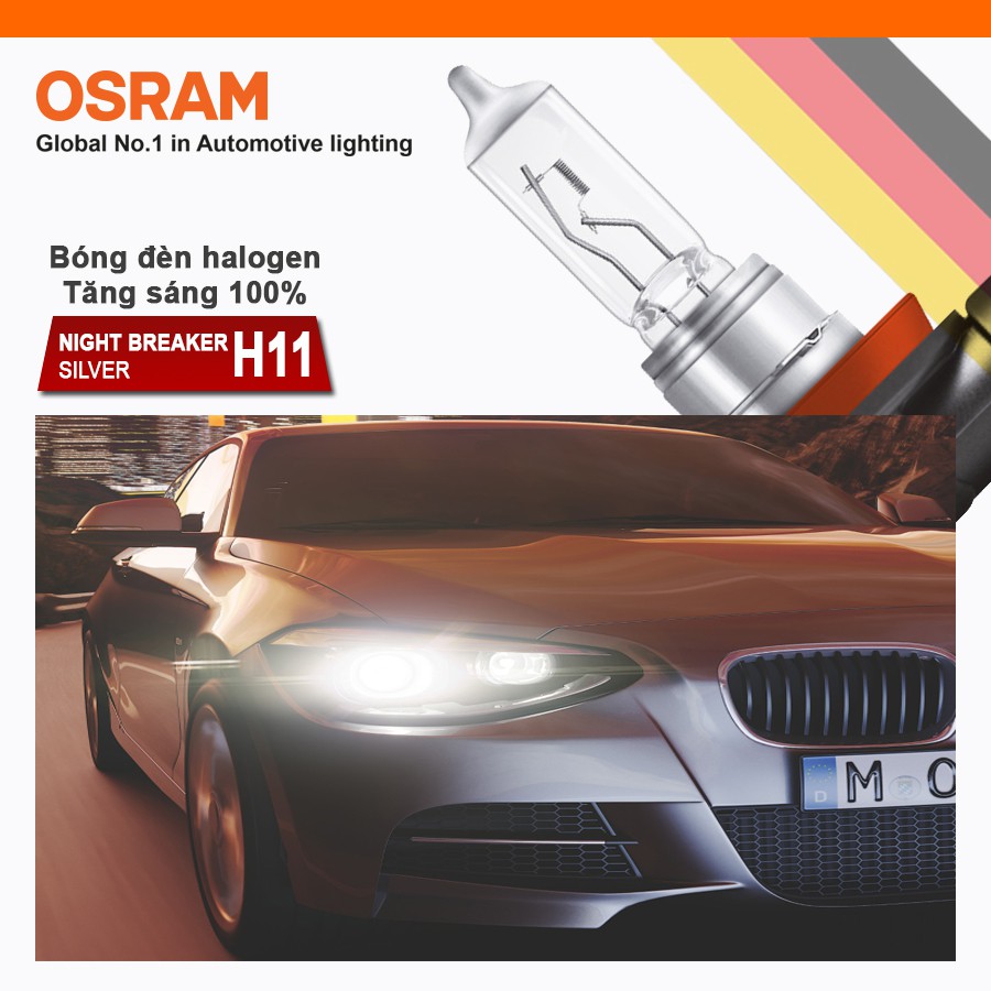 Bóng Đèn Halogen Tăng Sáng 100% OSRAM Night Breaker Silver H11 12V 55W - Nhập Khẩu Chính Hãng