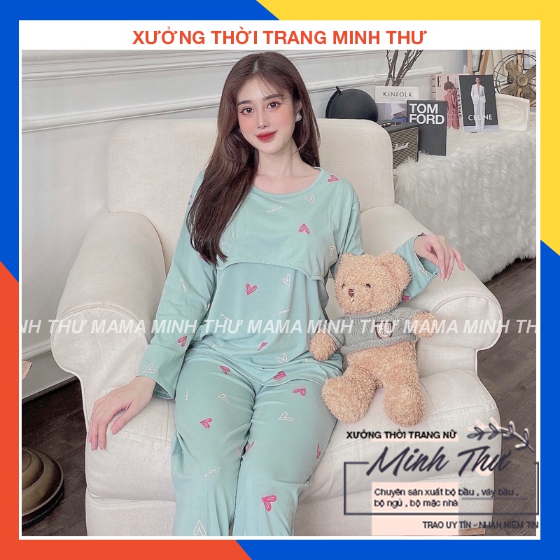 Bộ bầu - bộ sau sinh - cho con bú - 2 chức năng - chất liệu cotton ( tim to lật - QDTD - MS - 017 )