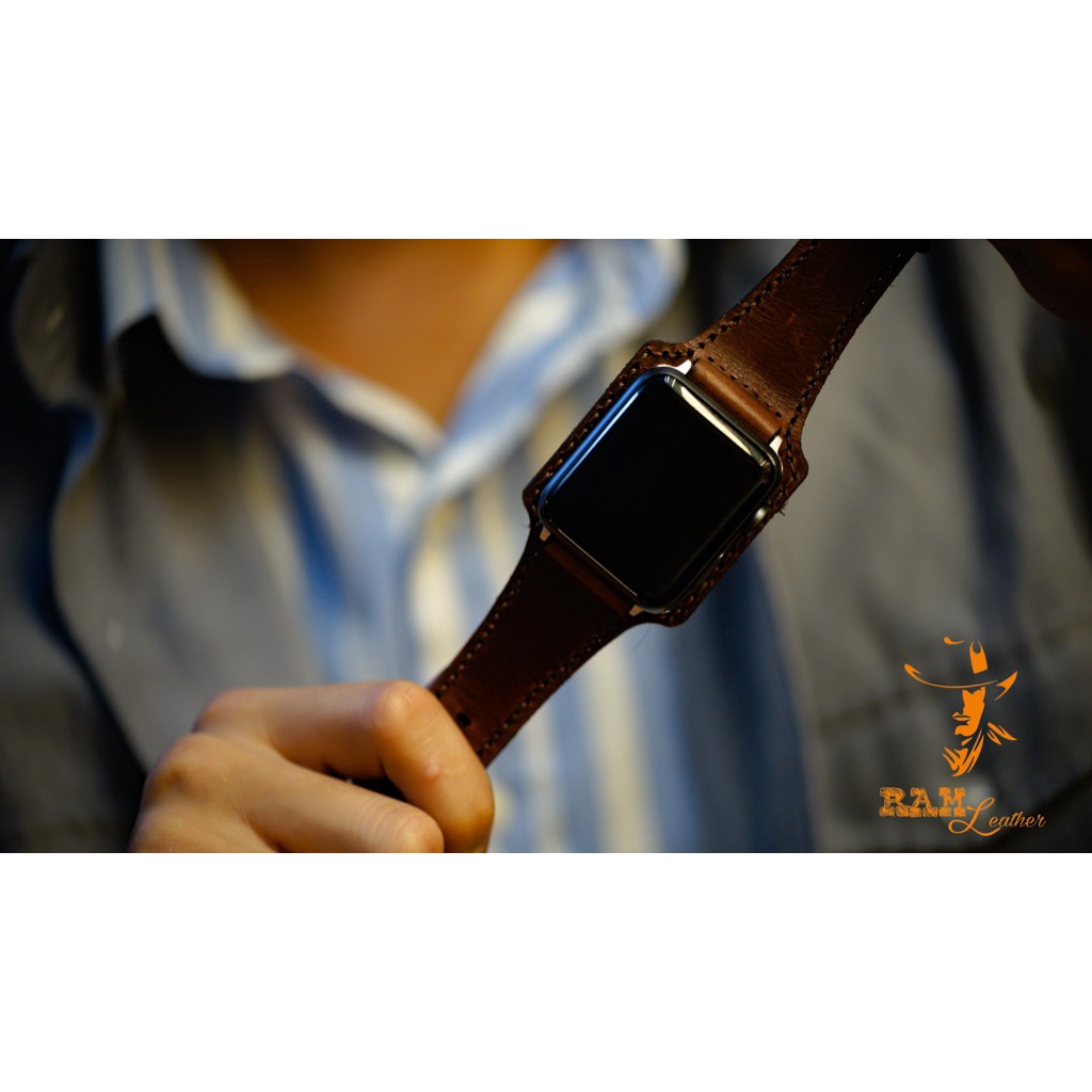 Dây đồng hồ Apple Watch , Iwatch , Iphone Watch Da Bò Thật Kiểu Quân Đội RAM Leather BX  Bền Đẹp