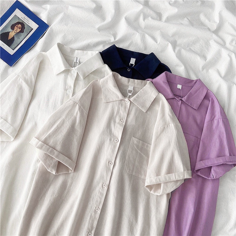 Áo sơ mi tay ngắn dáng rộng phong cách Hàn Quốc thời trang mùa hè cho nữ