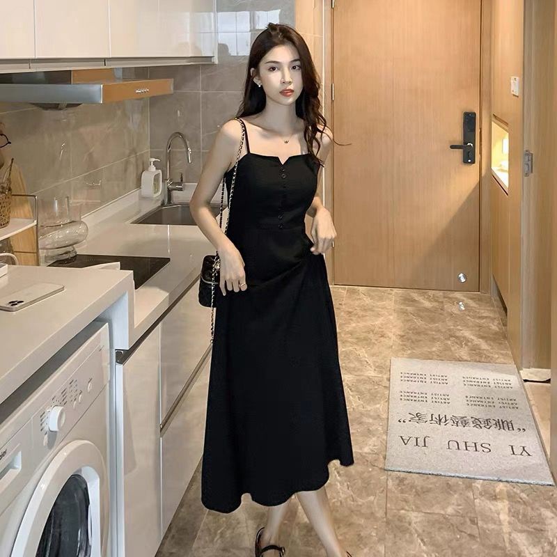 IELGY    Đầm Đen Hở Vai Phong Cách Hàn Quốc Cho Nữ