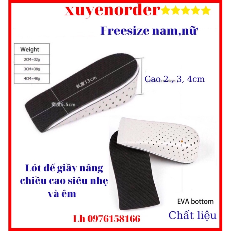 Cặp lót giầy độn đế tăng chiều cao mặt đế lưới thoáng khí siêu nhẹ hàng nhập cao cấp kèm ảnh thật