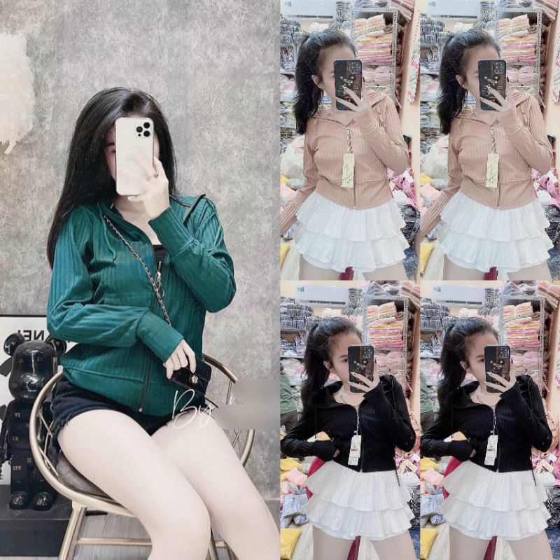 Áo khoác croptop có nón xỏ ngón