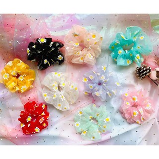 Scrunchie Dây Cột Tóc Hoa Cúc Voan Lưới Nhỏ