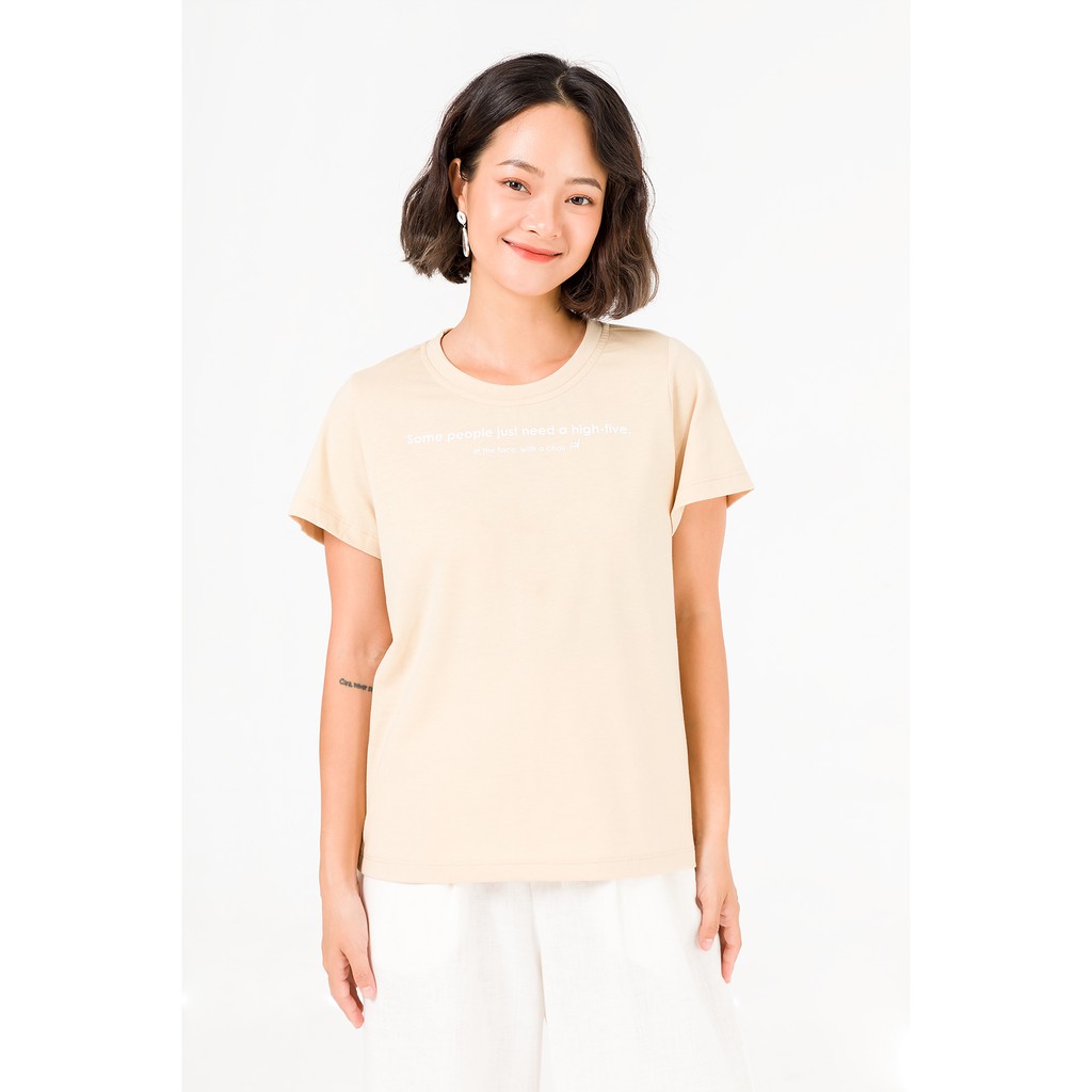 Áo Cotton Nữ Cổ Tròn In Chữ Vienne Tran V61S20H022