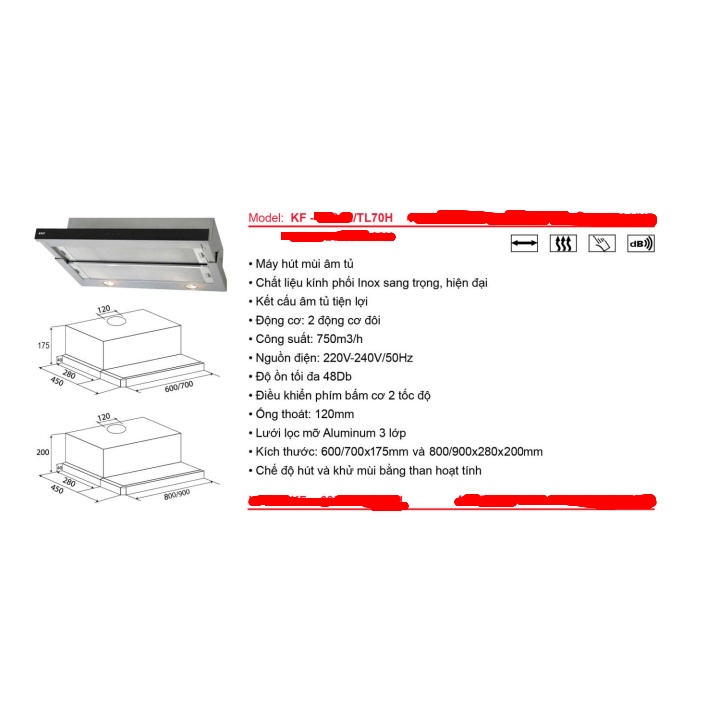 Máy hút mùi bếp âm tủ 7 tấc KAFF KF-TL70H - Hàng chính hãng
